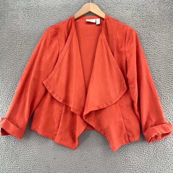 Chicos Jacket Womens 1 US 8 Orange Faux Suede Waterfall Open Front Casual Crop - Picture 1 of 9